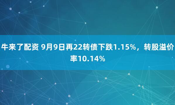 牛来了配资 9月9日再22转债下跌1.15%，转股溢价率10.14%
